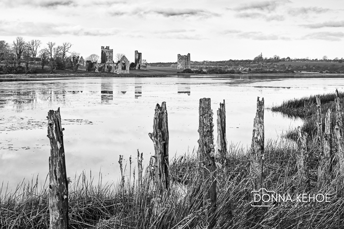 Norman ruins across Bannow Bay (B&W)